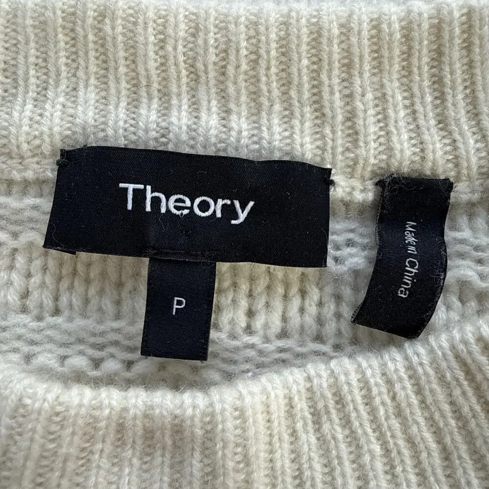 Theory Women Novelty Stripe Cashmere Sweater Size S Ivory Long Sleeve Minimalist